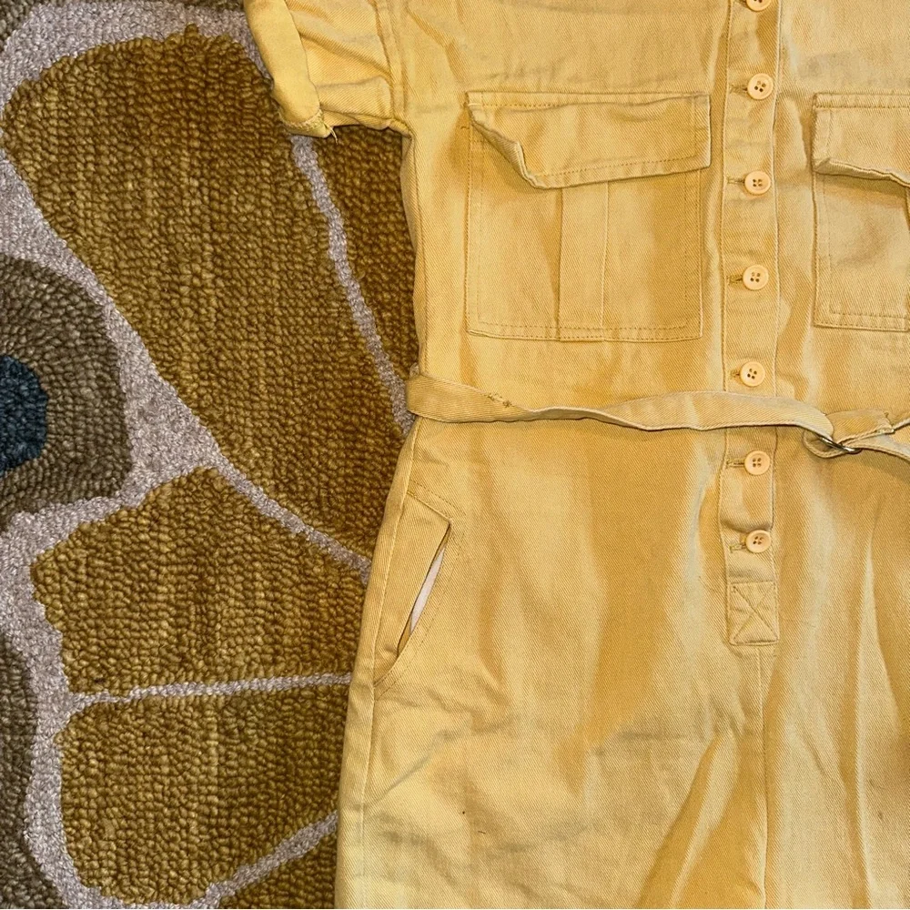 Storets Yellow denim shorts romper/jumpsuit. Utility style. 100%‎ cotton size M